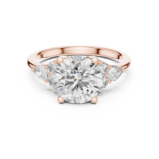 2.5 CT Solitaire Round Engagement • Pear Accent Gold Ring • Modern Wedding Band