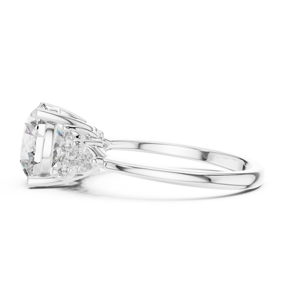 2.5 CT Solitaire Round Engagement • Pear Accent Gold Ring • Modern Wedding Band