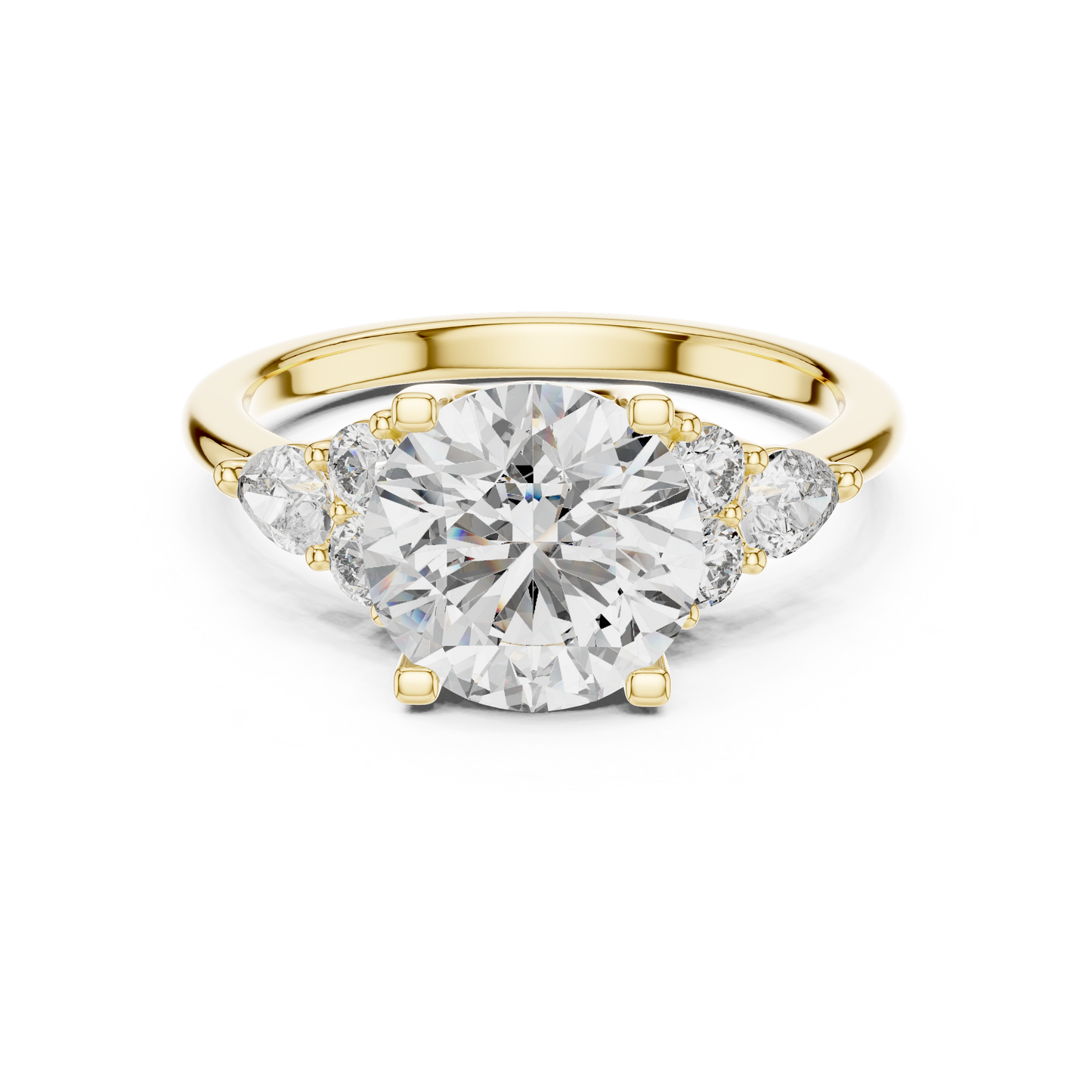 2.5 CT Solitaire Round Engagement • Pear Accent Gold Ring • Modern Wedding Band