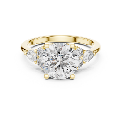 2.5 CT Solitaire Round Engagement • Pear Accent Gold Ring • Modern Wedding Band