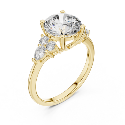 2.5 CT Solitaire Round Engagement • Pear Accent Gold Ring • Modern Wedding Band