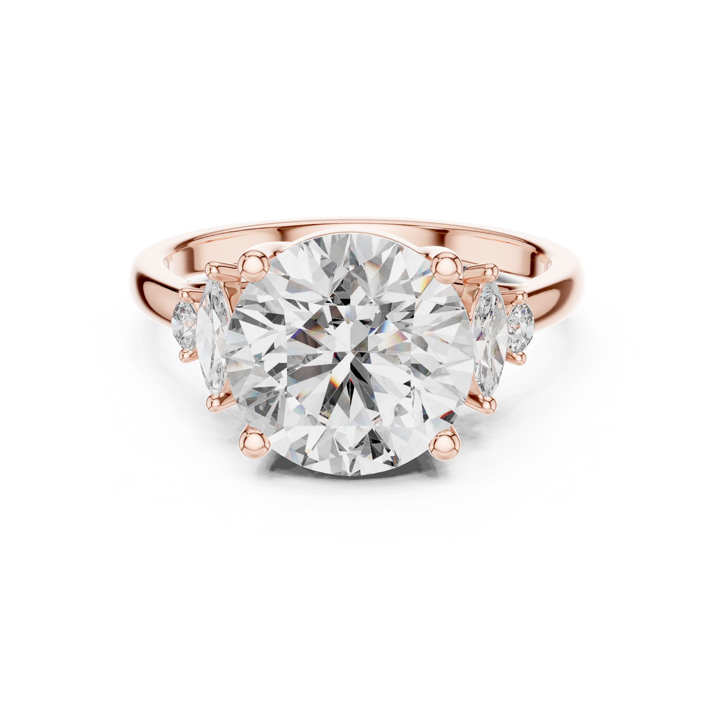 3.50Ct. Designer Floral Trio Ring • Round Centerpiece with Marquise Side Diamonds • Luxury Proposal Ring