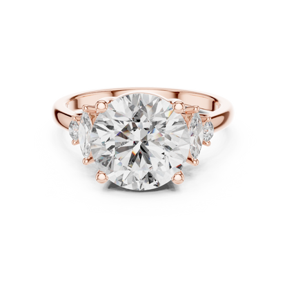 3.50Ct. Designer Floral Trio Ring • Round Centerpiece with Marquise Side Diamonds • Luxury Proposal Ring