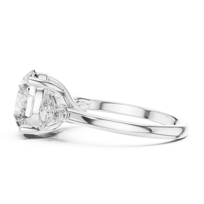 3.50Ct. Designer Floral Trio Ring • Round Centerpiece with Marquise Side Diamonds • Luxury Proposal Ring