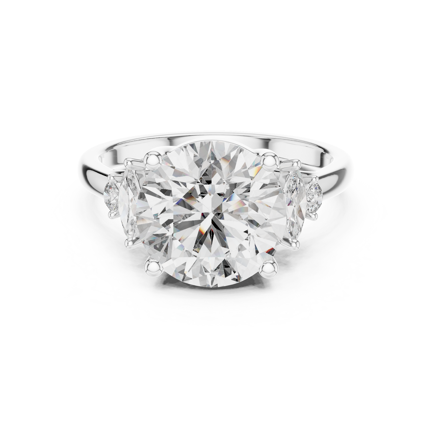 3.50Ct. Designer Floral Trio Ring • Round Centerpiece with Marquise Side Diamonds • Luxury Proposal Ring