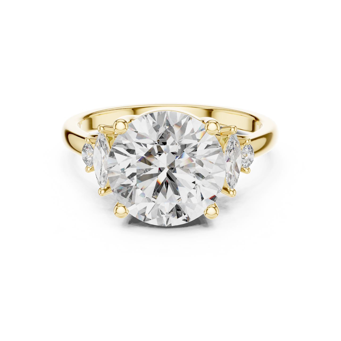 3.50Ct. Designer Floral Trio Ring • Round Centerpiece with Marquise Side Diamonds • Luxury Proposal Ring