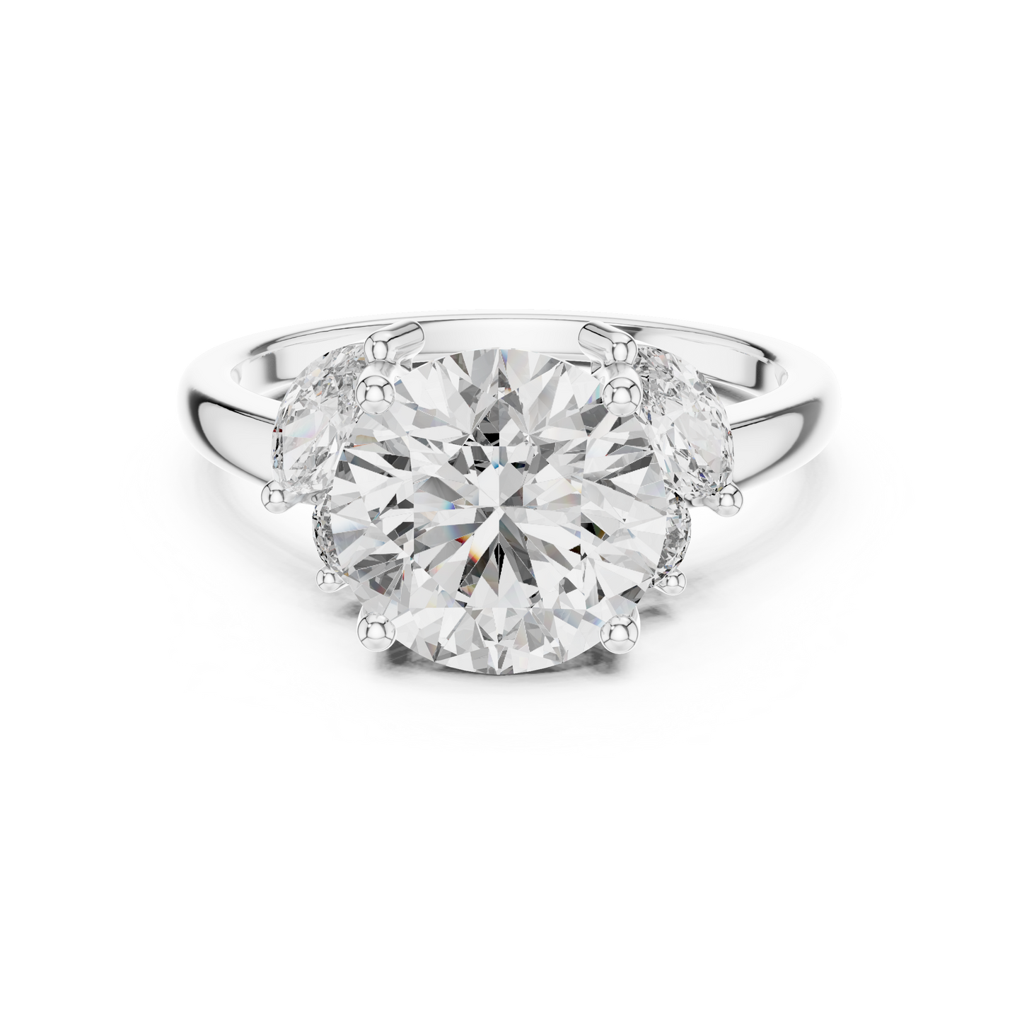 3.00Ct Round  Dynasty Three-Stone Diamond Ring • marquise Cluster Side Stones • Timeless Gold Engagement Beauty