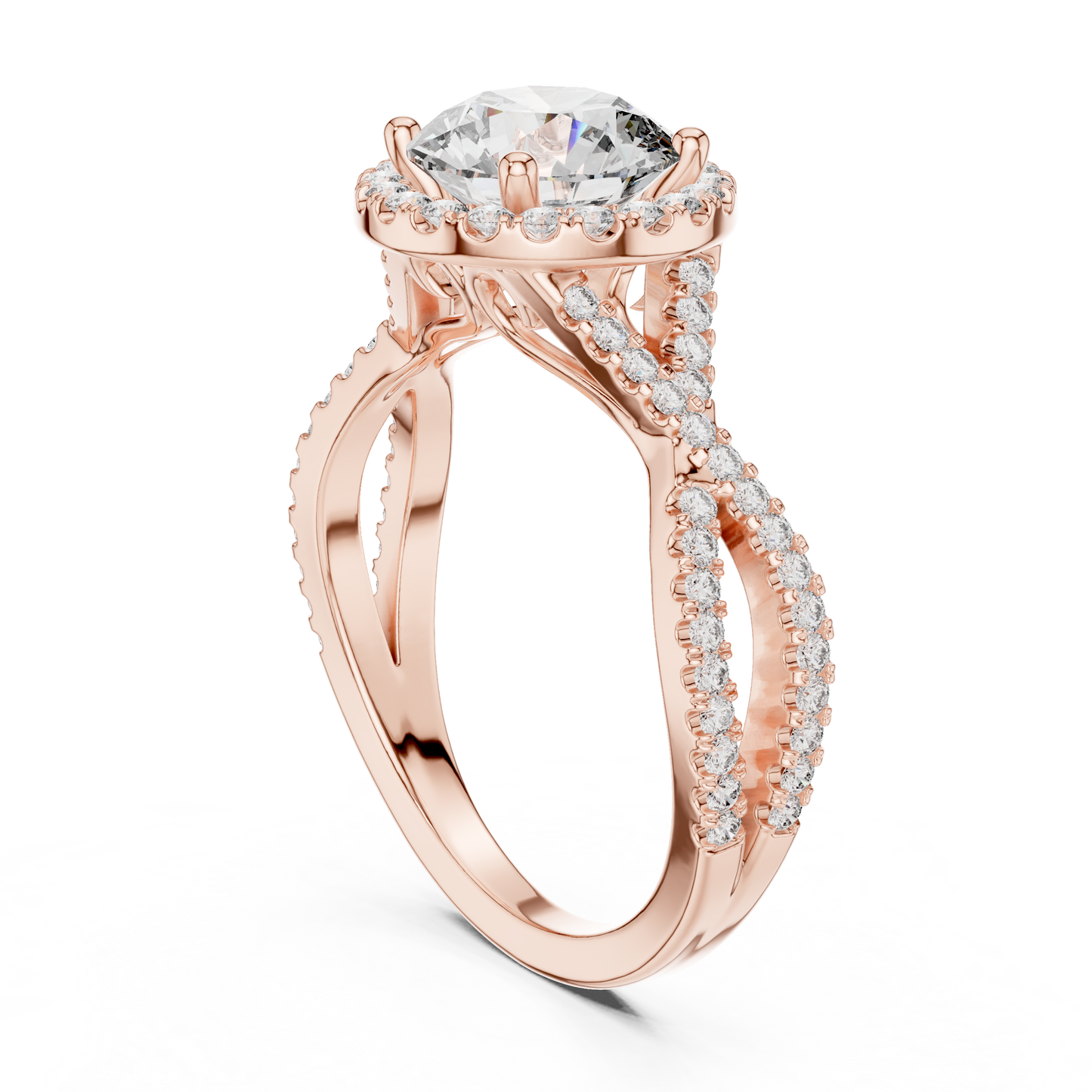1.50Ct InfiniteGrace™ Round Halo • Twisted Pavé Shank • High-Profile Engagement Ring