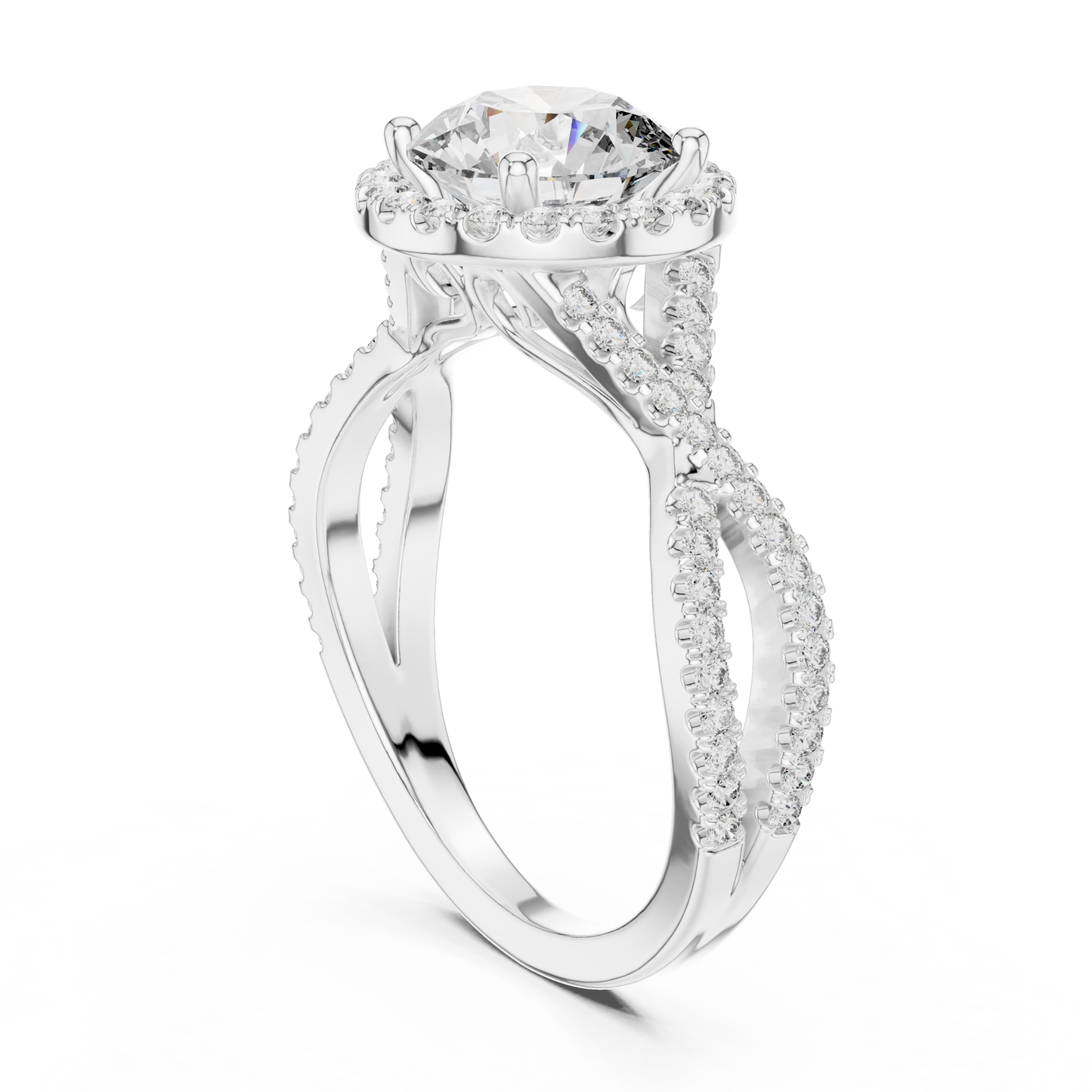 1.50Ct InfiniteGrace™ Round Halo • Twisted Pavé Shank • High-Profile Engagement Ring