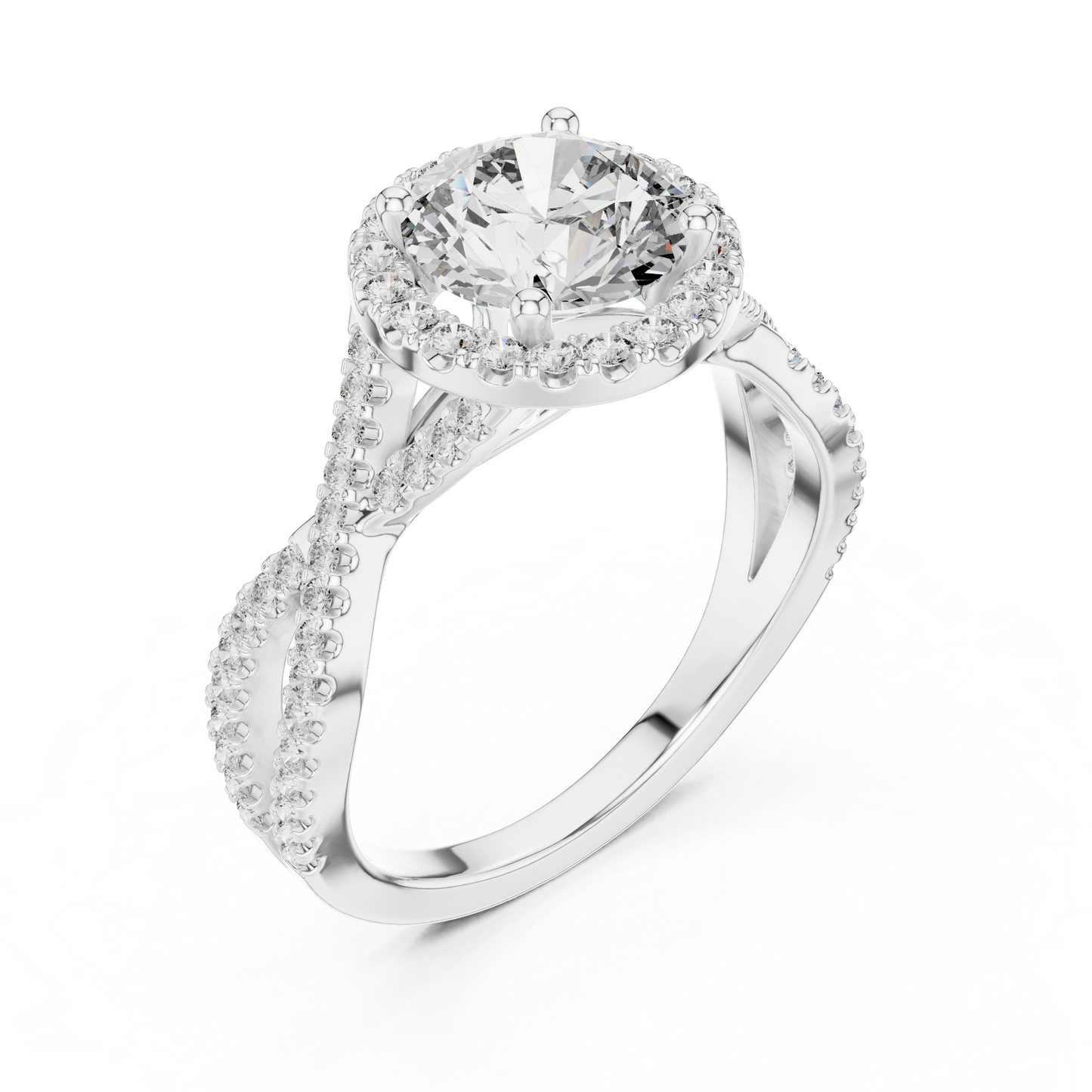 1.50Ct InfiniteGrace™ Round Halo • Twisted Pavé Shank • High-Profile Engagement Ring