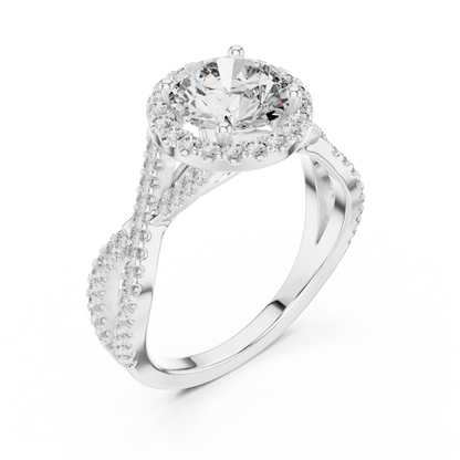 1.50Ct InfiniteGrace™ Round Halo • Twisted Pavé Shank • High-Profile Engagement Ring