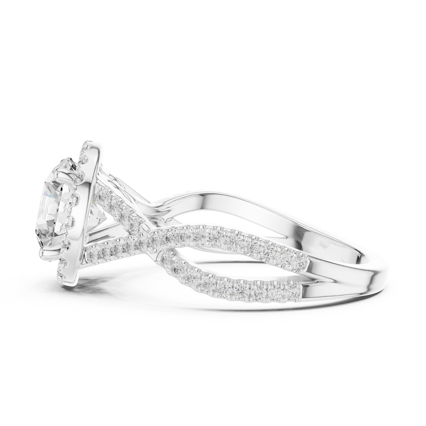 1.50Ct InfiniteGrace™ Round Halo • Twisted Pavé Shank • High-Profile Engagement Ring