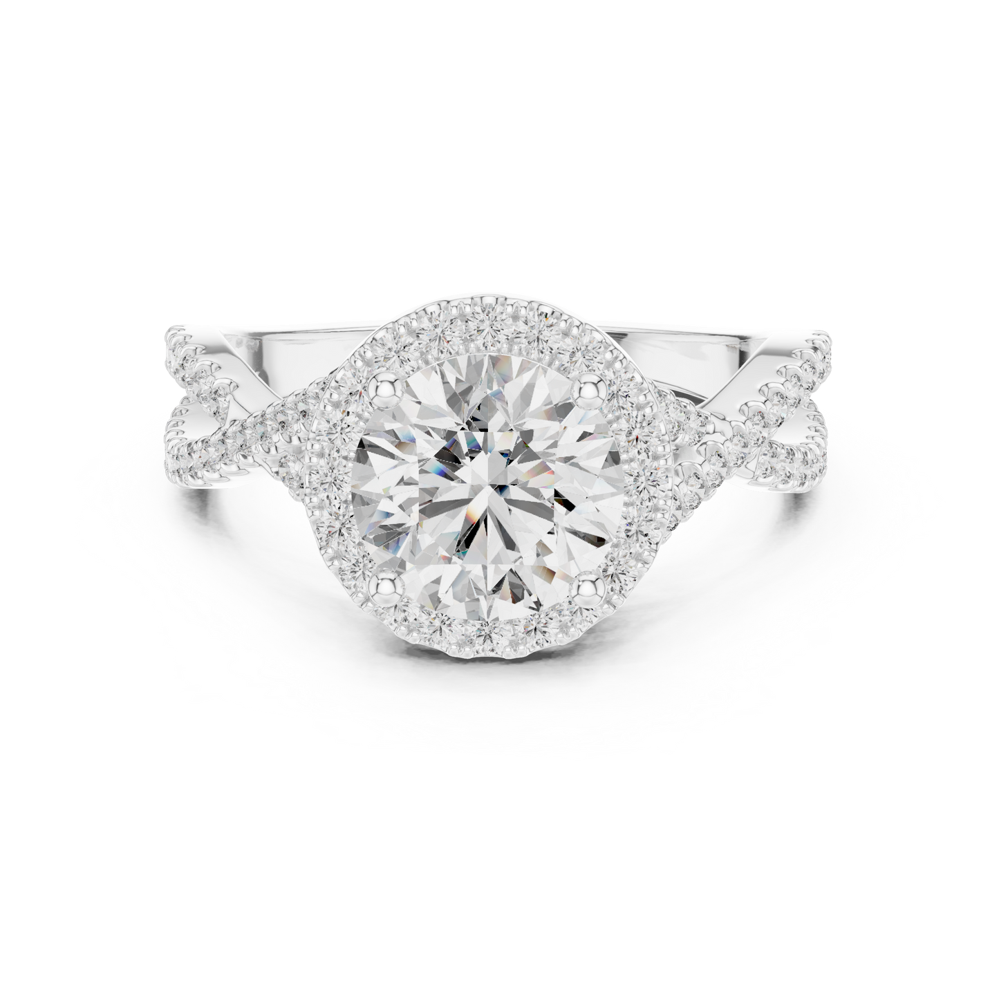 1.50Ct InfiniteGrace™ Round Halo • Twisted Pavé Shank • High-Profile Engagement Ring