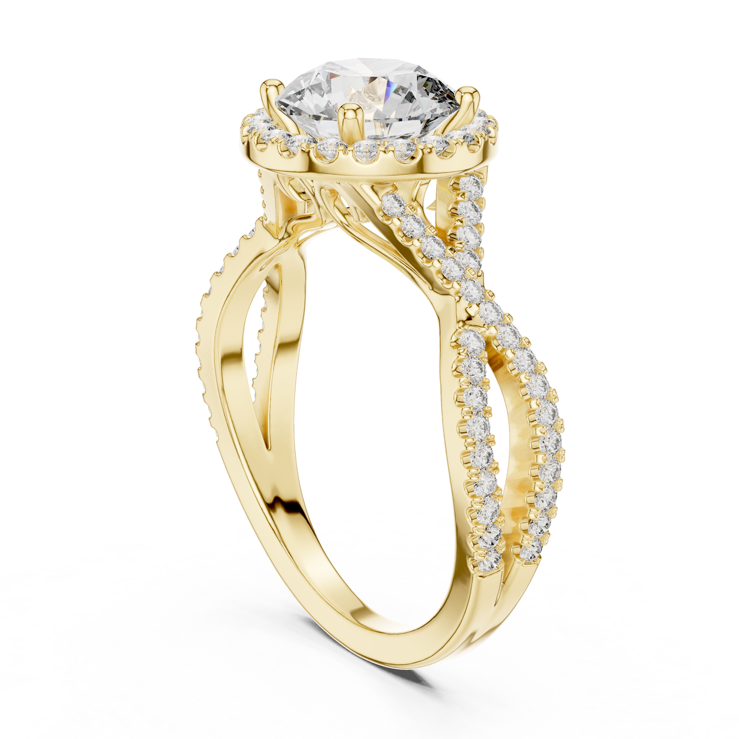 1.50Ct InfiniteGrace™ Round Halo • Twisted Pavé Shank • High-Profile Engagement Ring