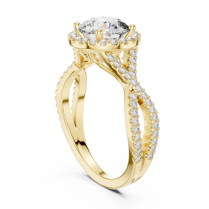 1.50Ct InfiniteGrace™ Round Halo • Twisted Pavé Shank • High-Profile Engagement Ring