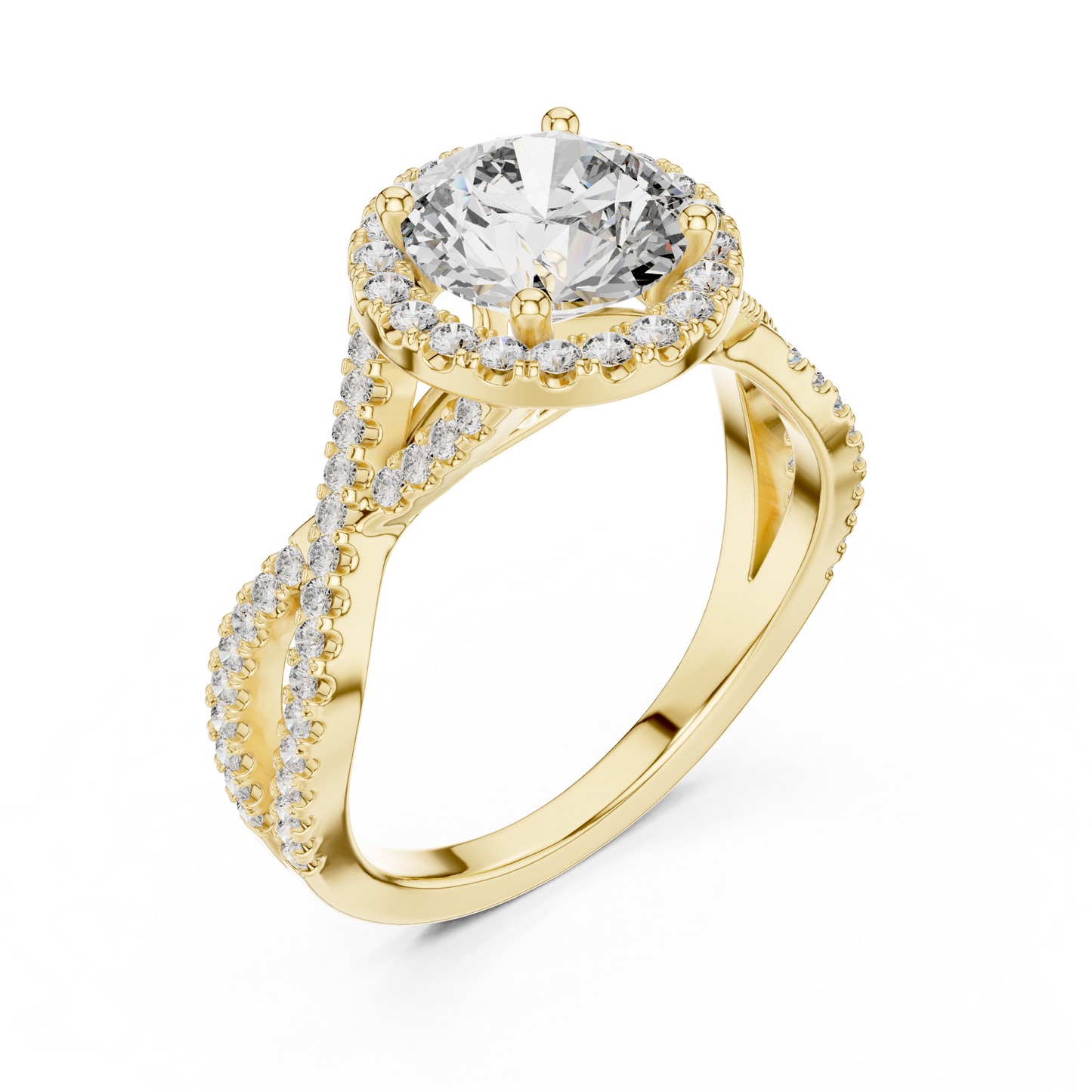 1.50Ct InfiniteGrace™ Round Halo • Twisted Pavé Shank • High-Profile Engagement Ring
