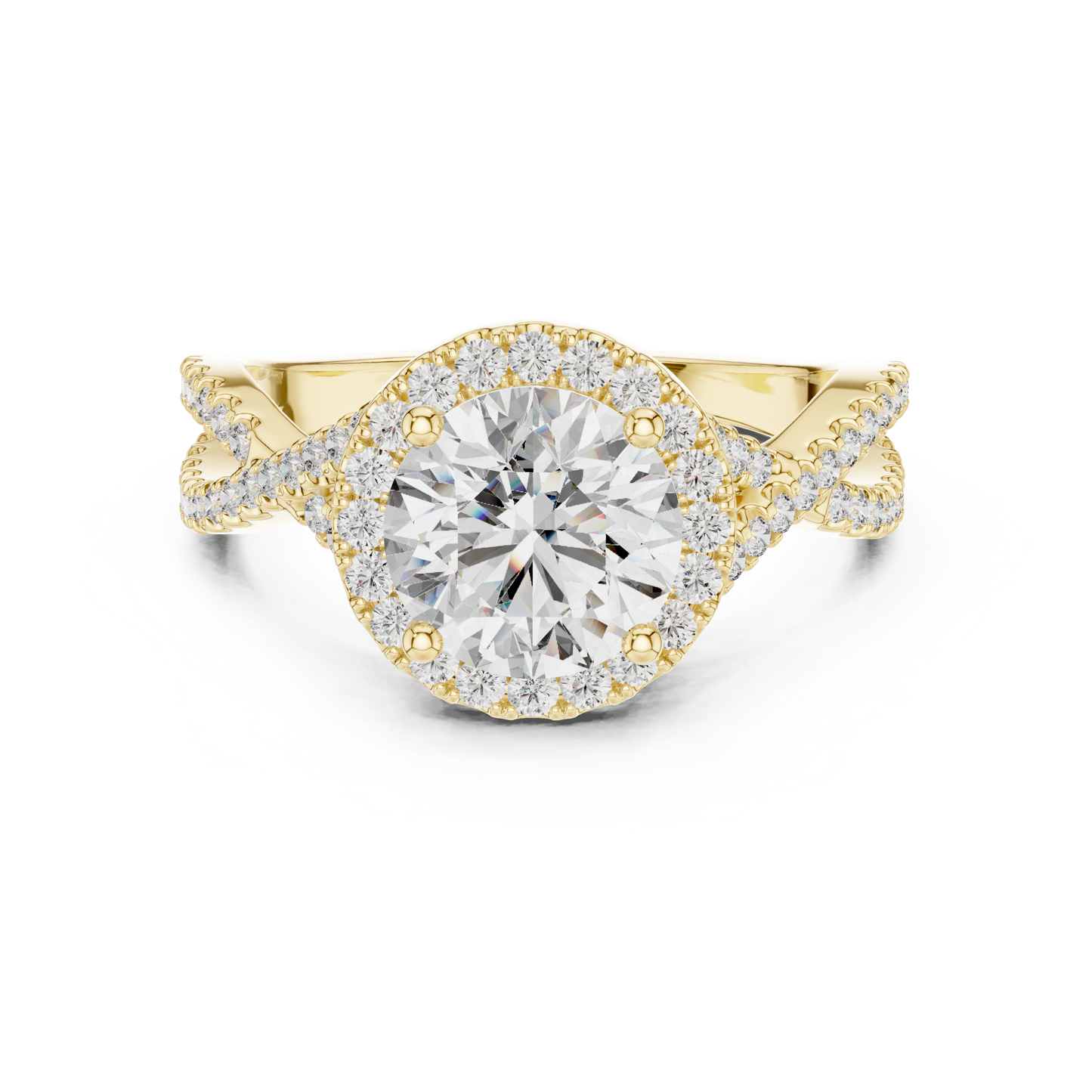 1.50Ct InfiniteGrace™ Round Halo • Twisted Pavé Shank • High-Profile Engagement Ring