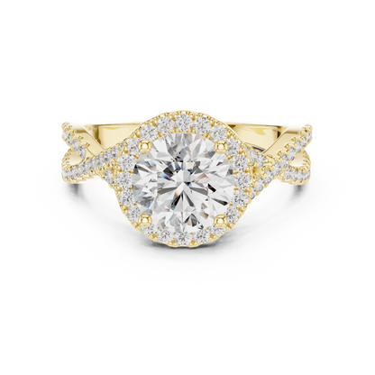 1.50Ct InfiniteGrace™ Round Halo • Twisted Pavé Shank • High-Profile Engagement Ring