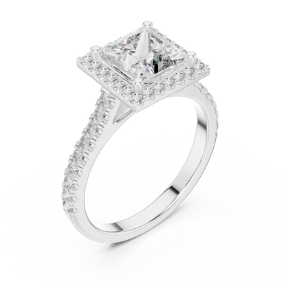 1.50Ct Princess Cut EverShine Halo Ring — Minimal Pavé Band • Bridal Engagement - promise Ring For-Her
