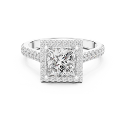 1.50Ct Princess Cut EverShine Halo Ring — Minimal Pavé Band • Bridal Engagement - promise Ring For-Her