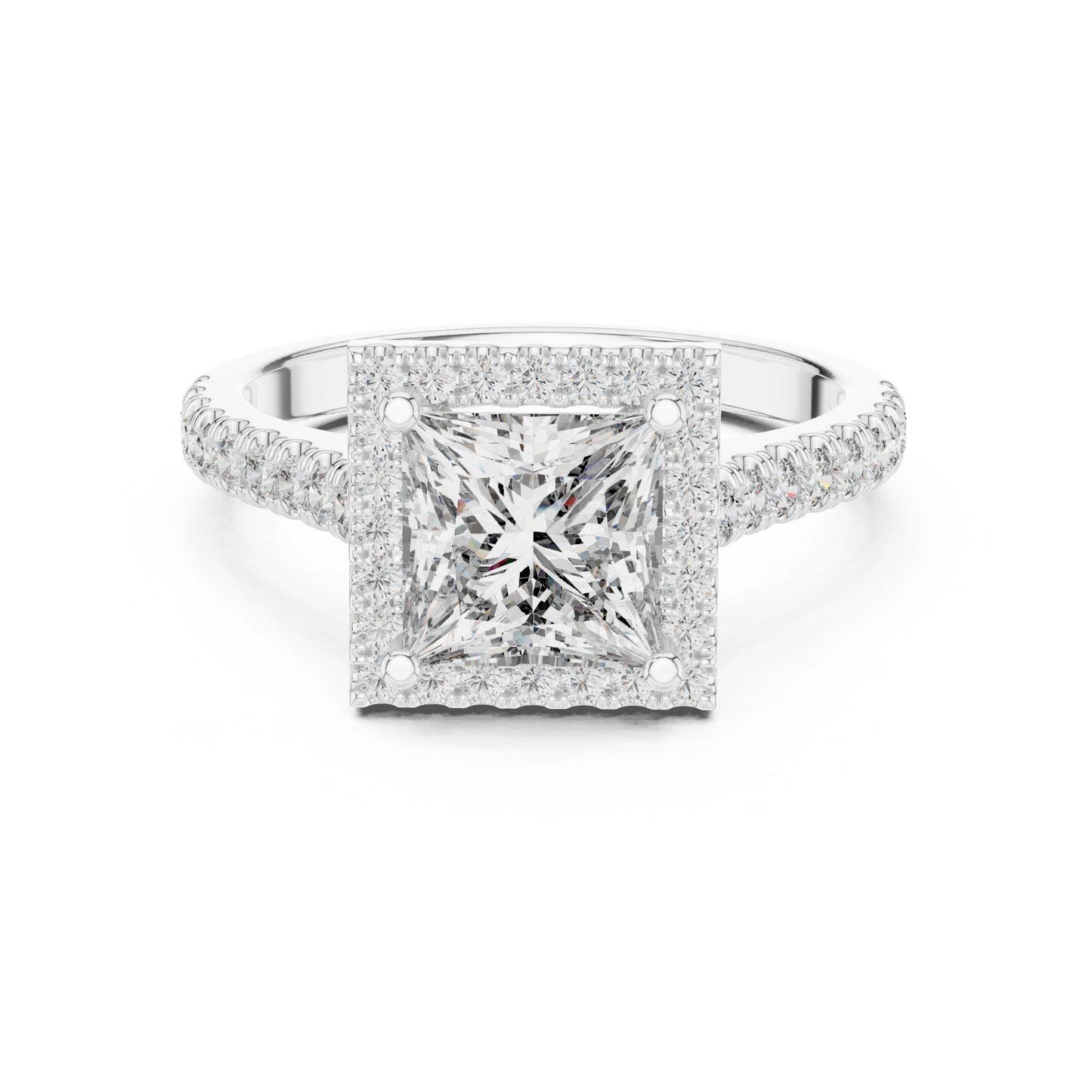1.50Ct Princess Cut EverShine Halo Ring — Minimal Pavé Band • Bridal Engagement - promise Ring For-Her