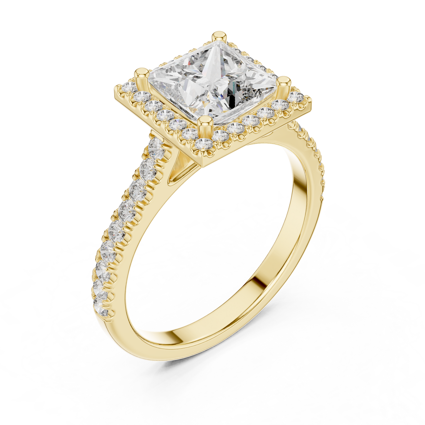 1.50Ct Princess Cut EverShine Halo Ring — Minimal Pavé Band • Bridal Engagement - promise Ring For-Her