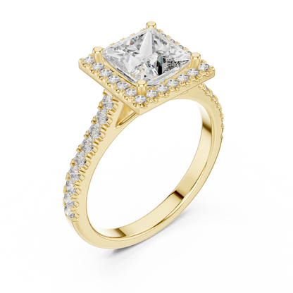 1.50Ct Princess Cut EverShine Halo Ring — Minimal Pavé Band • Bridal Engagement - promise Ring For-Her