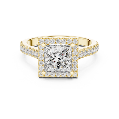 1.50Ct Princess Cut EverShine Halo Ring — Minimal Pavé Band • Bridal Engagement - promise Ring For-Her