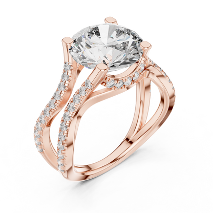 3.35Ct Ophelia Round DuskWave Ring — Dramatic Split Band • Diamond Curve Halo • Gift For Her