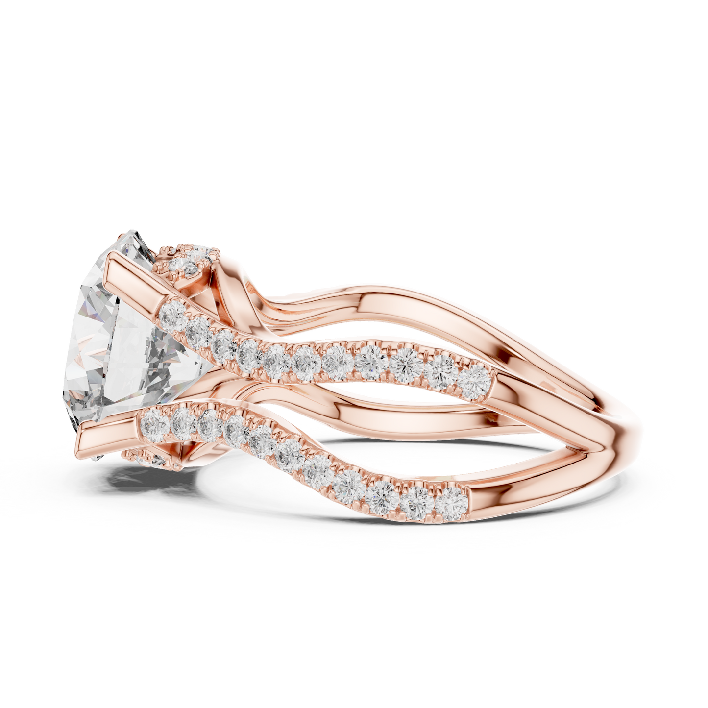 3.35Ct Ophelia Round DuskWave Ring — Dramatic Split Band • Diamond Curve Halo • Gift For Her