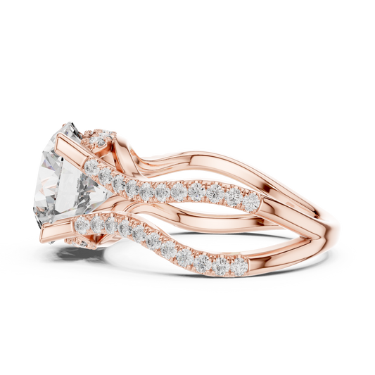 3.00Ct Ophelia Round DuskWave Ring — Dramatic Split Band • Diamond Curve Halo • Gift For Her