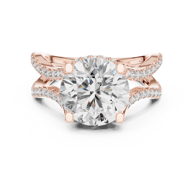 3.35Ct Ophelia Round DuskWave Ring — Dramatic Split Band • Diamond Curve Halo • Gift For Her