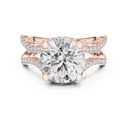 3.35Ct Ophelia Round DuskWave Ring — Dramatic Split Band • Diamond Curve Halo • Gift For Her