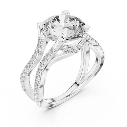 3.35Ct Ophelia Round DuskWave Ring — Dramatic Split Band • Diamond Curve Halo • Gift For Her