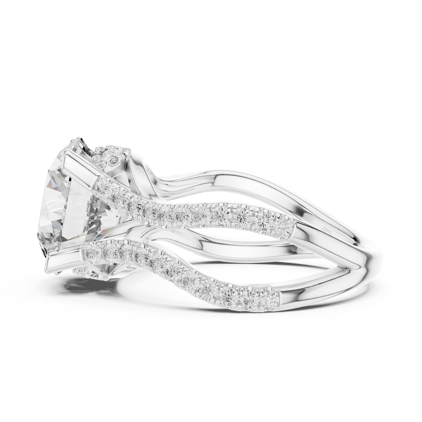 3.35Ct Ophelia Round DuskWave Ring — Dramatic Split Band • Diamond Curve Halo • Gift For Her