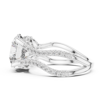 3.35Ct Ophelia Round DuskWave Ring — Dramatic Split Band • Diamond Curve Halo • Gift For Her