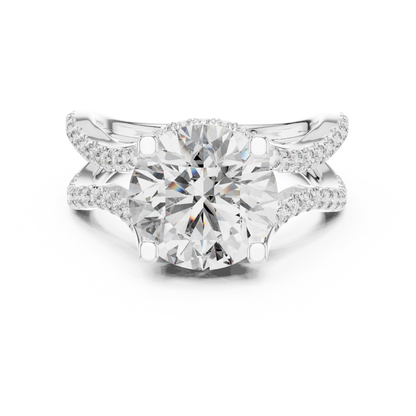 3.35Ct Ophelia Round DuskWave Ring — Dramatic Split Band • Diamond Curve Halo • Gift For Her