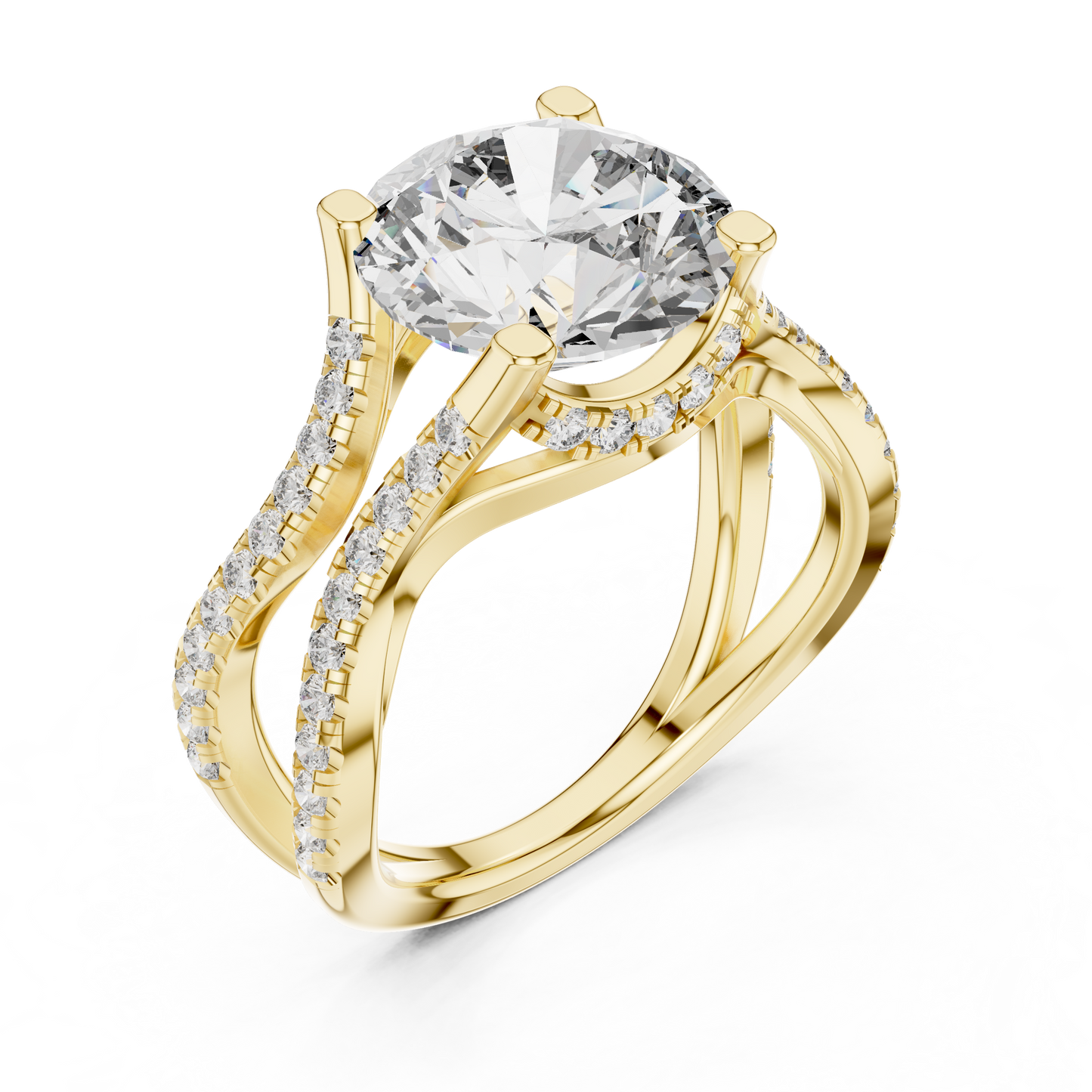 3.35Ct Ophelia Round DuskWave Ring — Dramatic Split Band • Diamond Curve Halo • Gift For Her