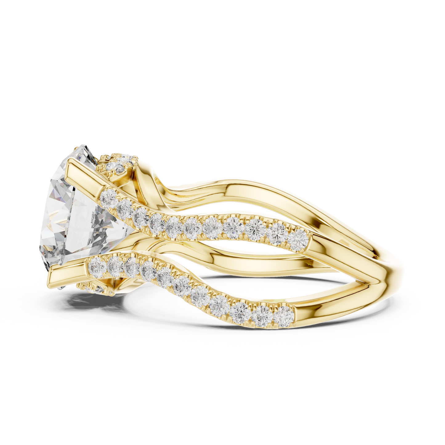 3.35Ct Ophelia Round DuskWave Ring — Dramatic Split Band • Diamond Curve Halo • Gift For Her