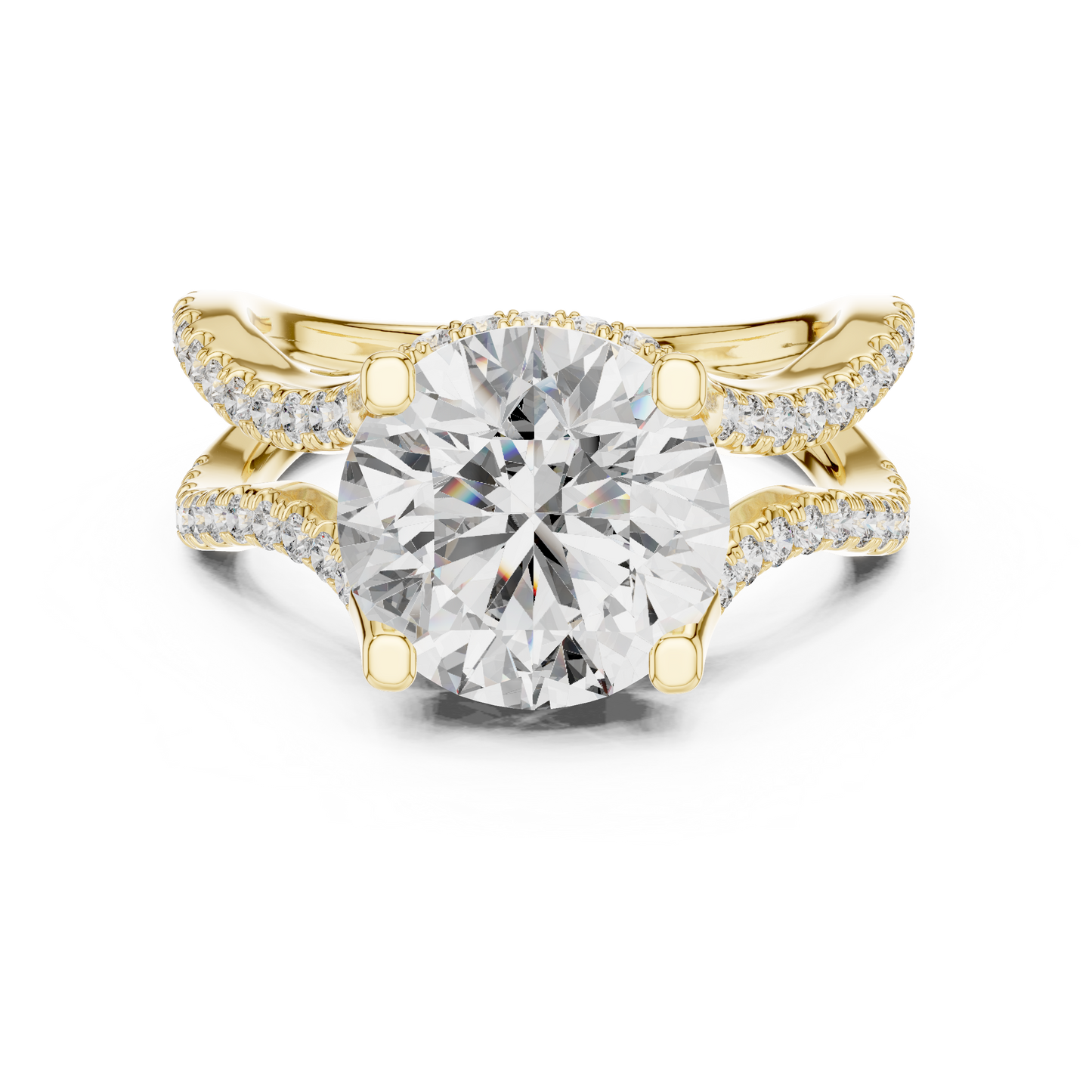 3.35Ct Ophelia Round DuskWave Ring — Dramatic Split Band • Diamond Curve Halo • Gift For Her