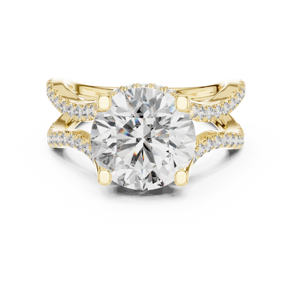 3.35Ct Ophelia Round DuskWave Ring — Dramatic Split Band • Diamond Curve Halo • Gift For Her