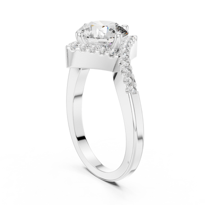 1.50Ct Lunaria Twist Halo™ Solitaire — Offset Pavé Sweep • Contemporary Engagement Ring