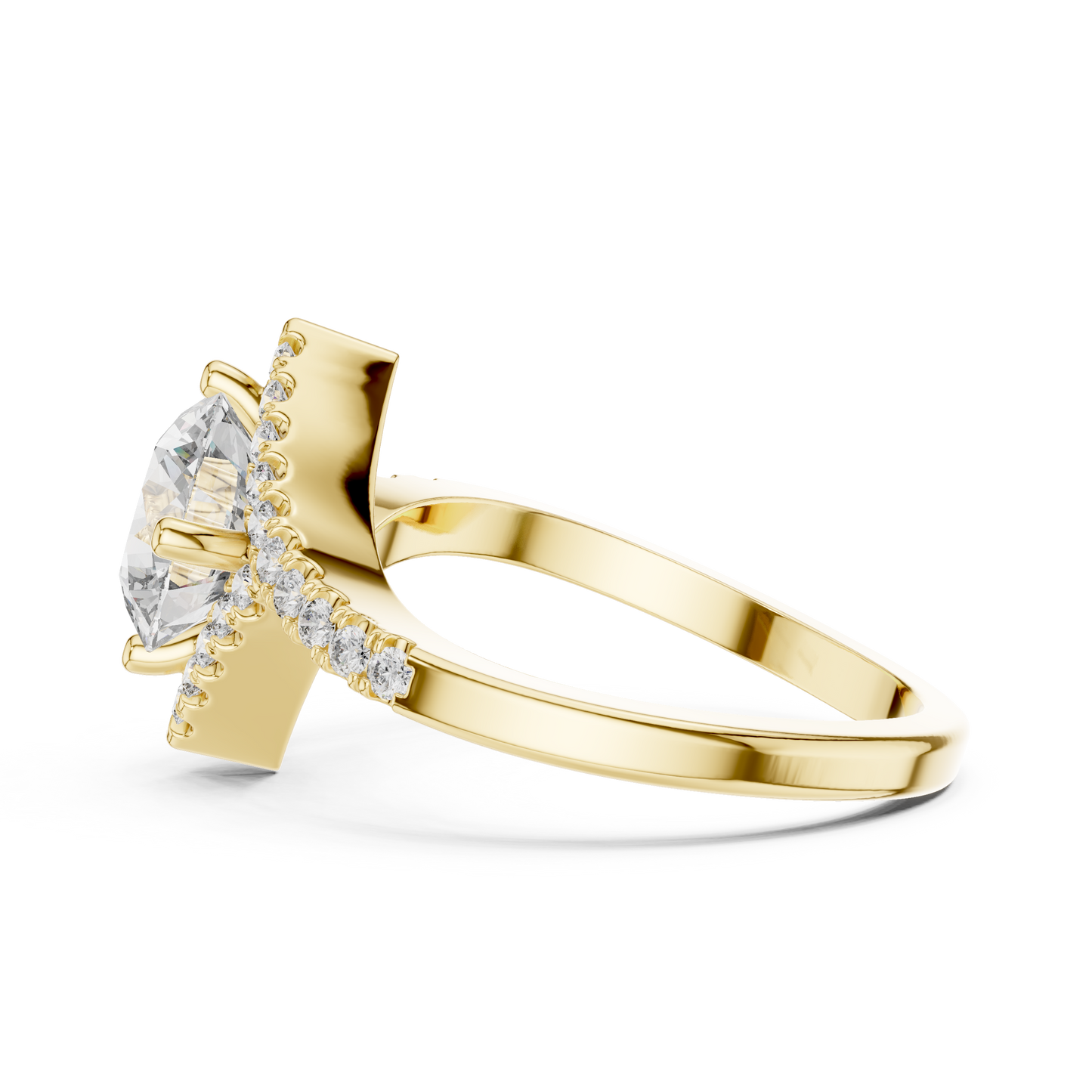 1.50Ct Lunaria Twist Halo™ Solitaire — Offset Pavé Sweep • Contemporary Engagement Ring