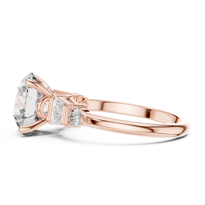 2.80Ct Bellamira Round Baguette Crown Ring – Modern Three-Stone • Designer Engagement Setting