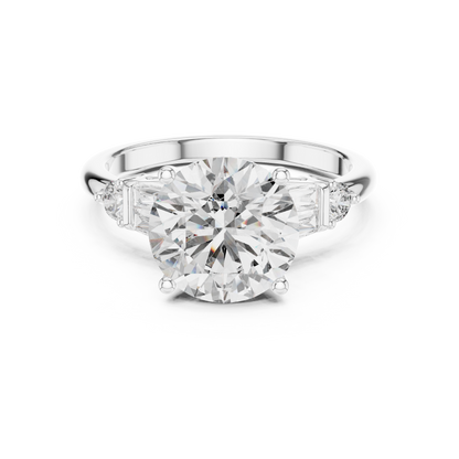 2.80Ct Bellamira Round Baguette Crown Ring – Modern Three-Stone • Designer Engagement Setting