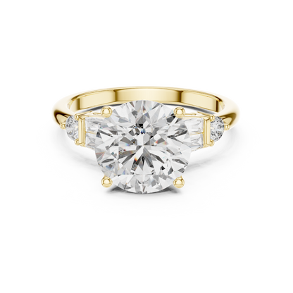 2.80Ct Bellamira Round Baguette Crown Ring – Modern Three-Stone • Designer Engagement Setting