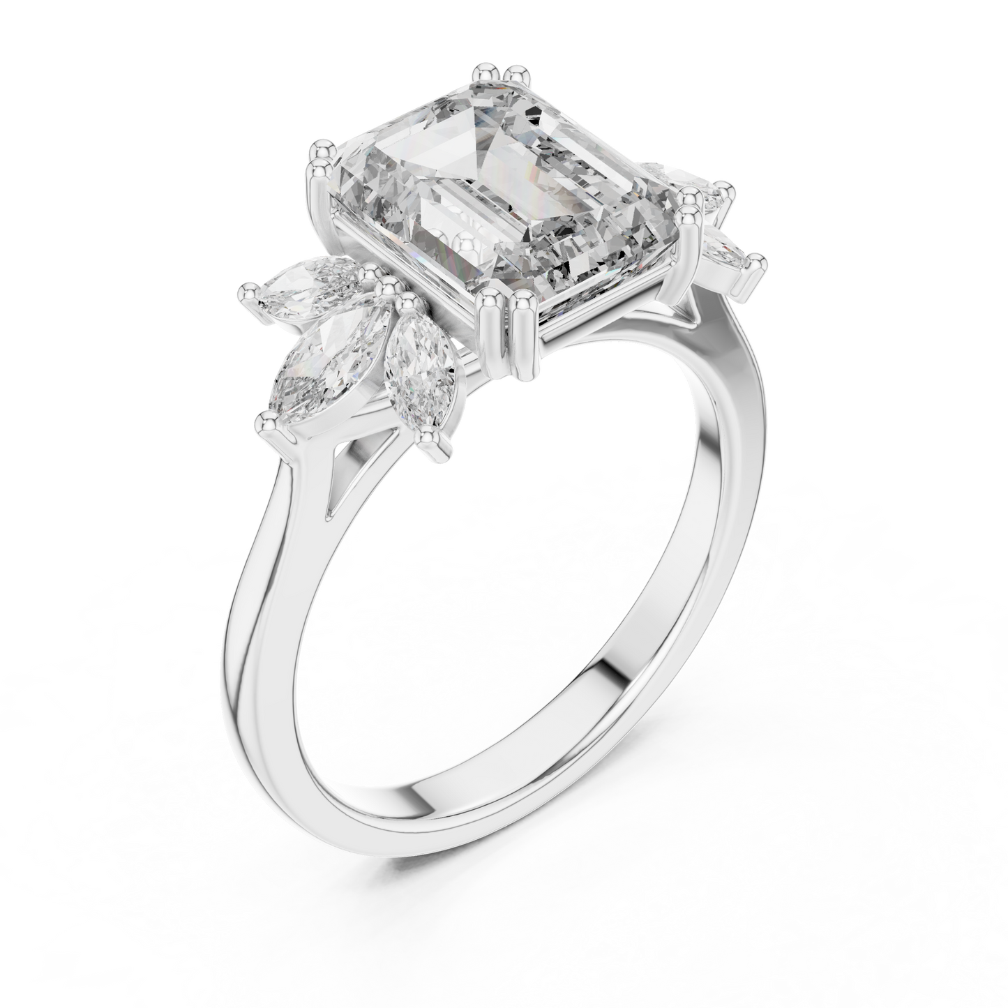 3.00CtEmerald Garden Ring – Leaf Diamond Side Cluster • Unique Floral Engagement Design