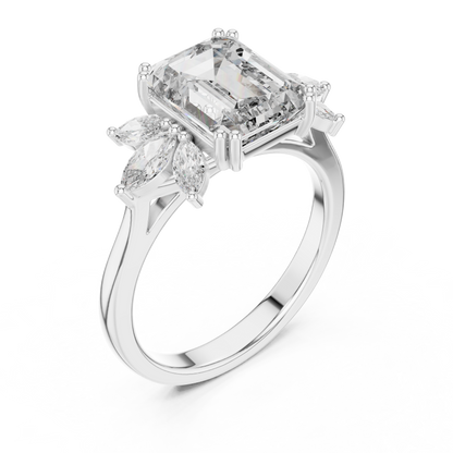 3.00CtEmerald Garden Ring – Leaf Diamond Side Cluster • Unique Floral Engagement Design