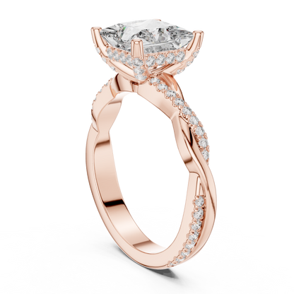 2.00Ct EternalTwist Princess Cut Ring — Floating Halo • Diamond Twist Band • Luxe Proposal Ring
