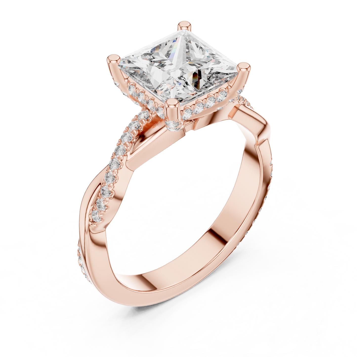 2.00Ct EternalTwist Princess Cut Ring — Floating Halo • Diamond Twist Band • Luxe Proposal Ring